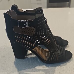 Franco Sarto Black Heeled Ankle Boots with Buckle Detail
